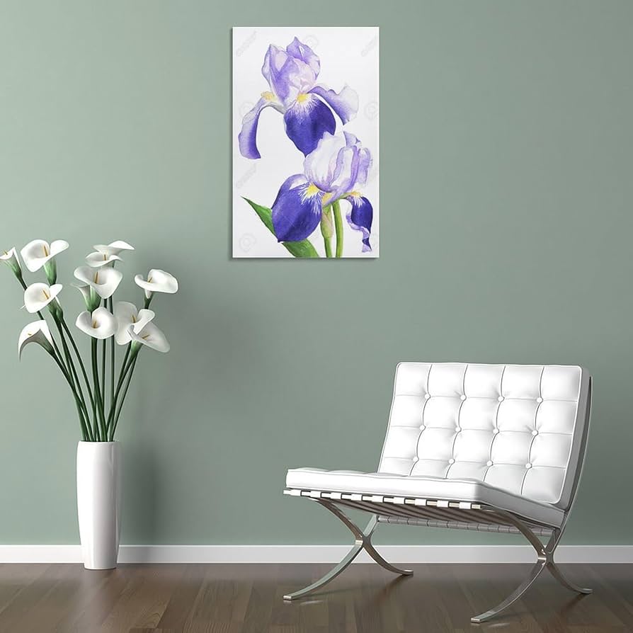 Amazon.co.jp: 水彩画イラスト紫色のアイリスの花植物 絵画